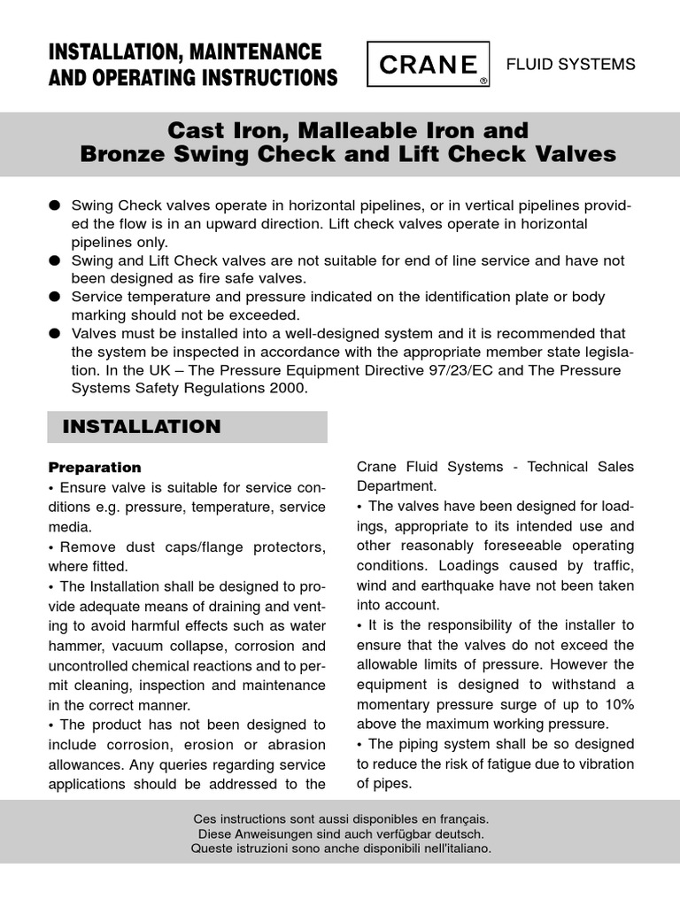 Check Valve Installation & Maintenance Guide | PDF | Valve | Pipe ...