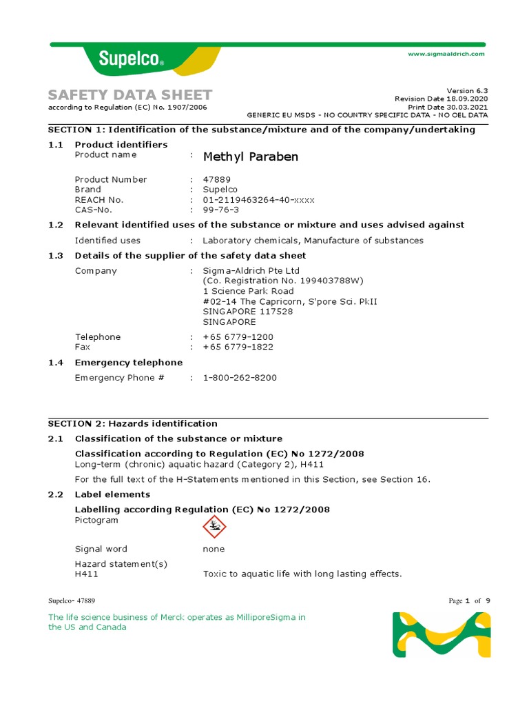 Safety Data Sheet Methyl Paraben PDF Dangerous Goods Physical