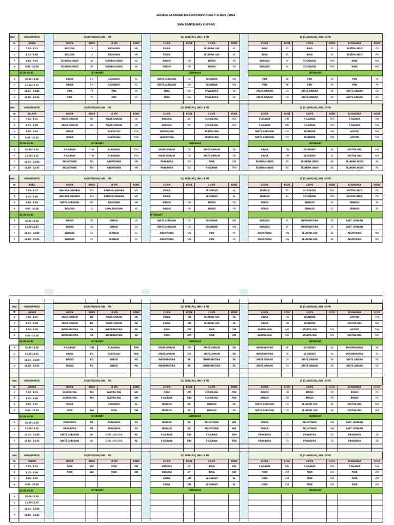 Roster Pelajaran SMA Timpolmas | PDF