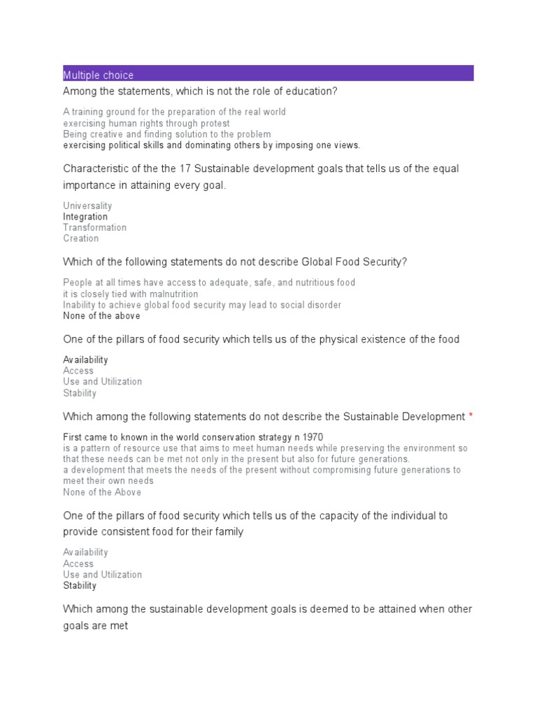 Sustainability and Global Citizenship Quiz | PDF | Sustainability ...