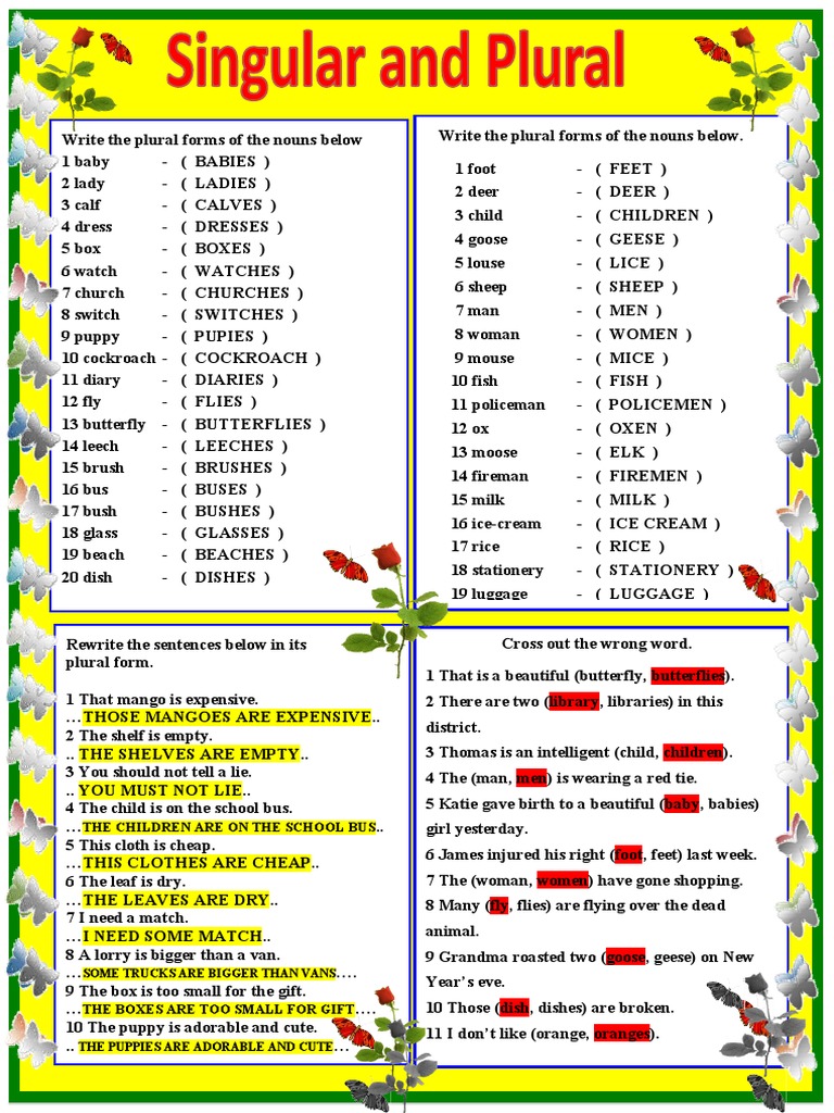 SOLUTION Worksheet 1. Singular and Plural | PDF | Plural