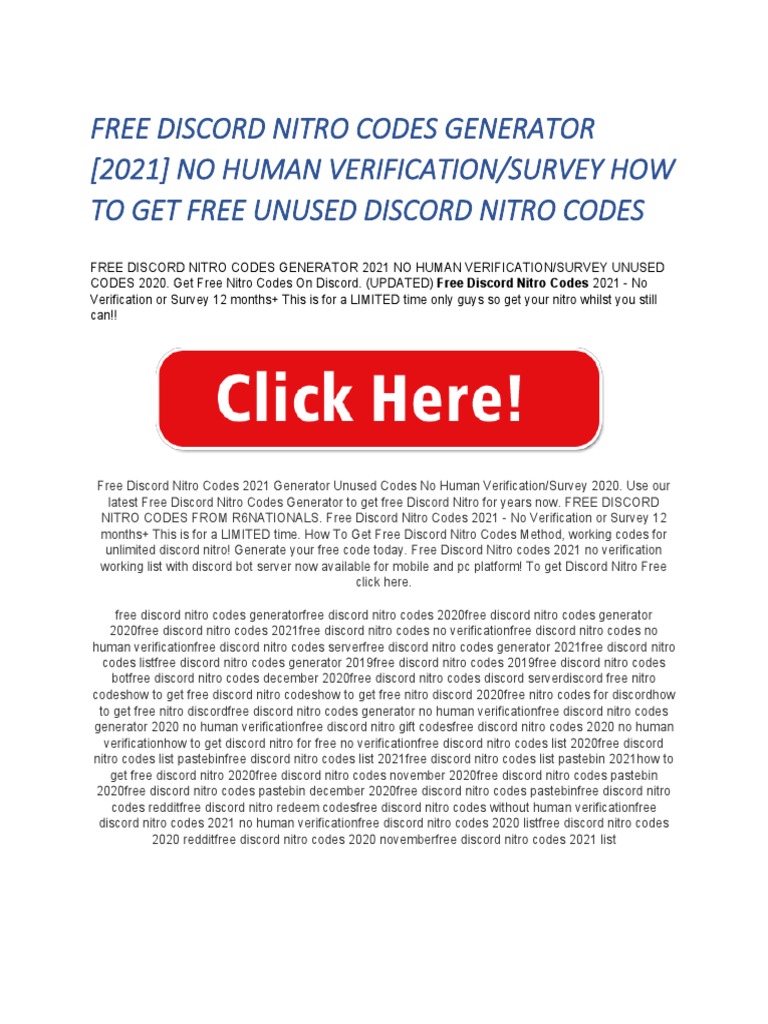 Free Discord Nitro Codes Generator (2021) No Human Verification/Survey