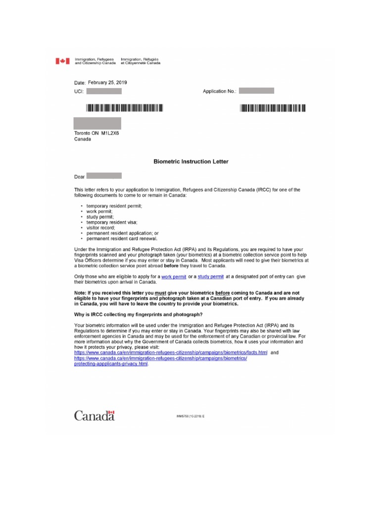 Biometrics Instruction Letter Sample PDF