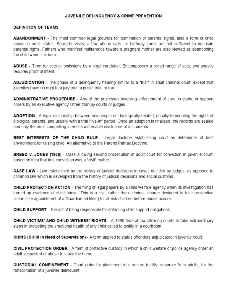 Juvenile Terms PDF Legal Guardian Juvenile Delinquency