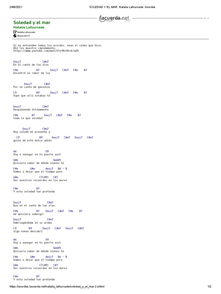 SOLEDAD Y EL MAR, Natalia Lafourcade Acordes PDF