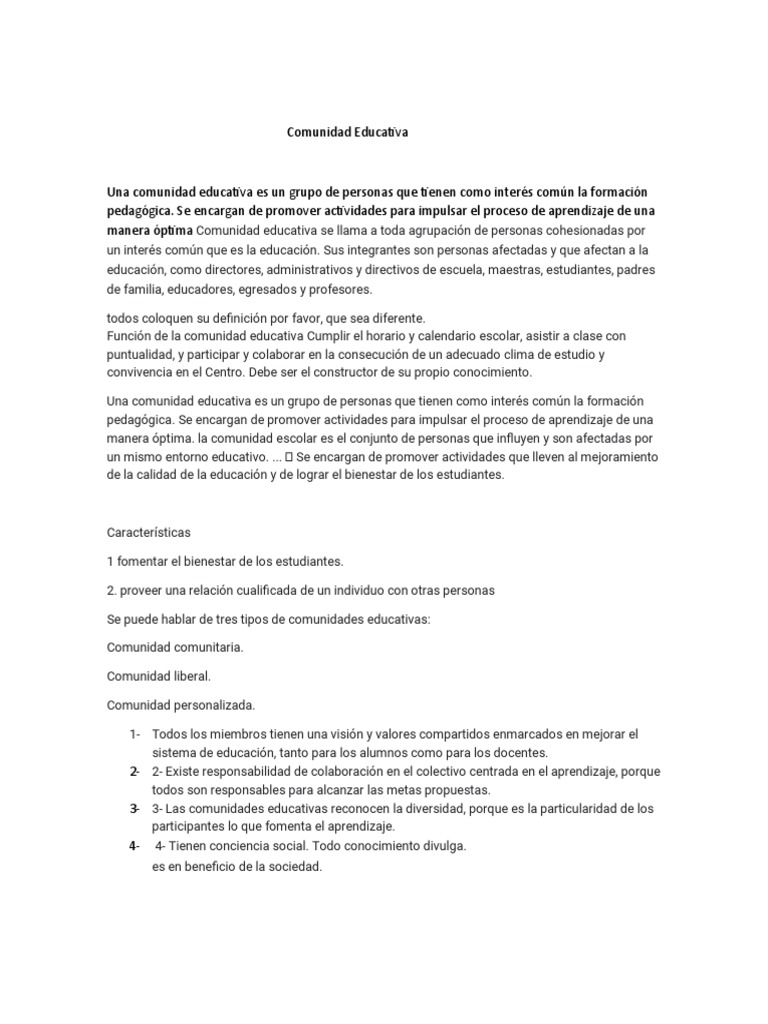 Comunidad Educativa: Un Enfoque Integral | PDF | Aprendizaje | Maestros