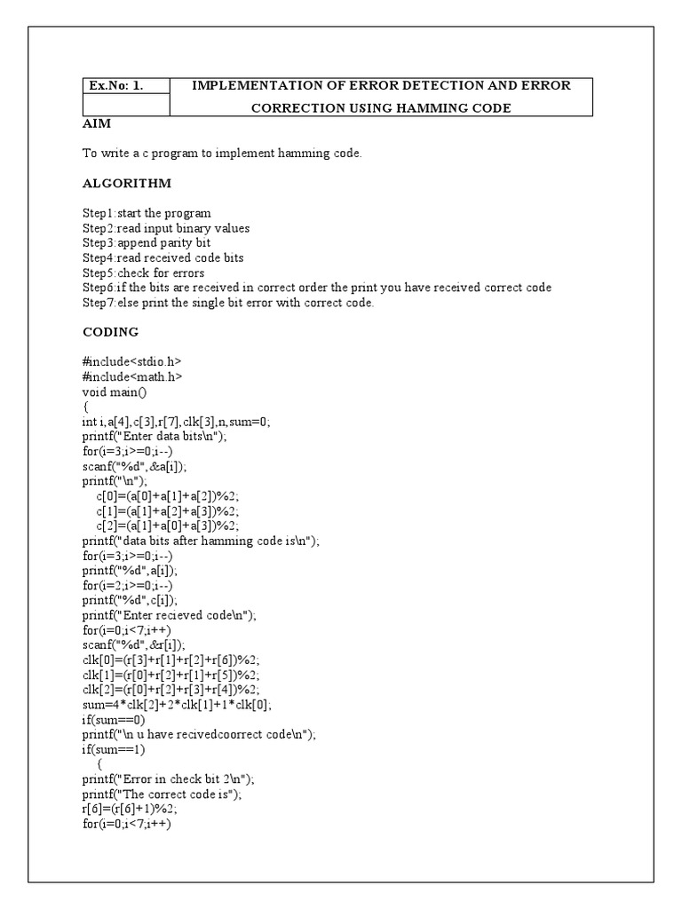 Hamming Code and Protocol Implementations | PDF | Computer Network ...