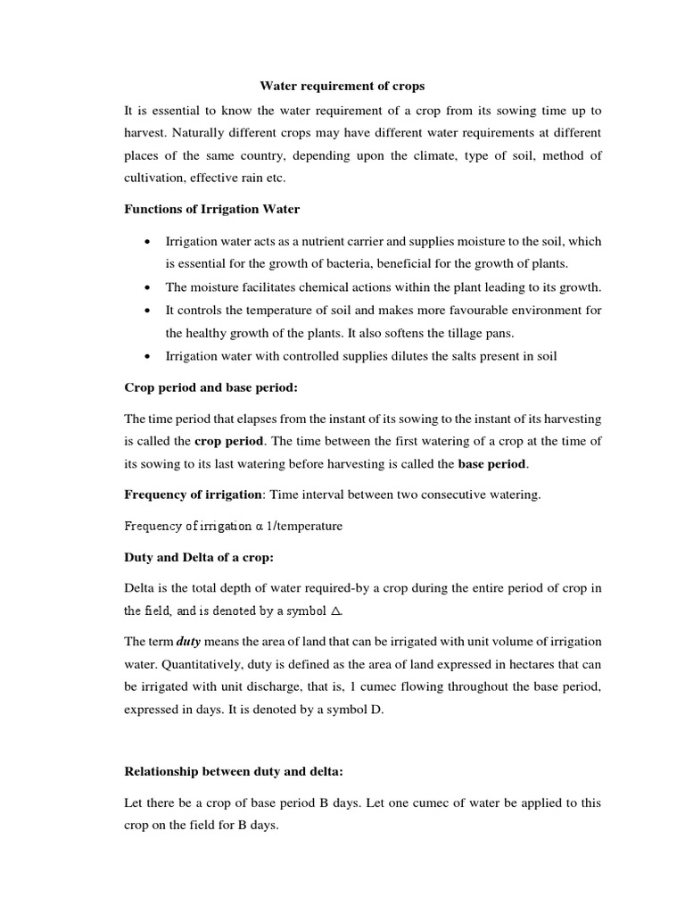 Water Requirement of Crops | PDF | Evapotranspiration | Irrigation