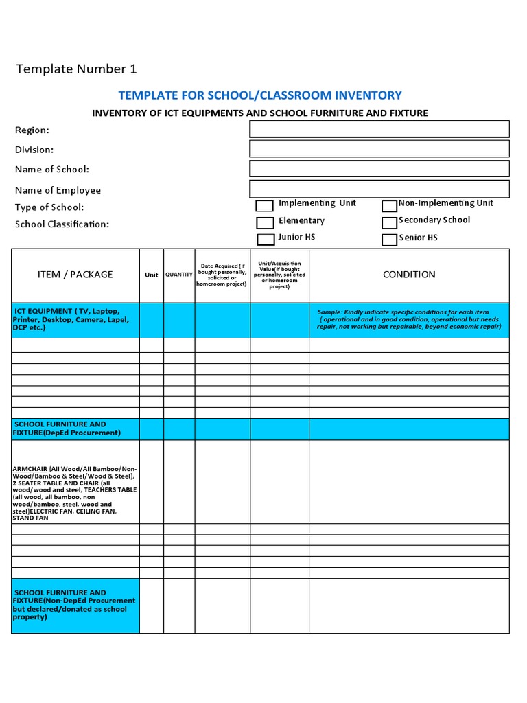 Classroom Inventory Template for ICT | PDF