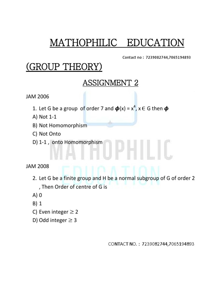 Group Theory Assignment Questions | PDF | Group (Mathematics) | Geometry