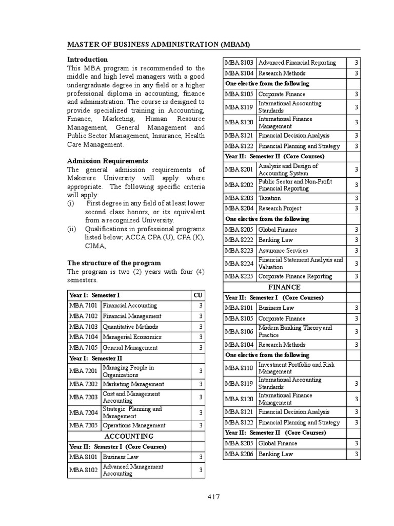 MBA Program Structure and Courses | PDF | Master Of Business ...