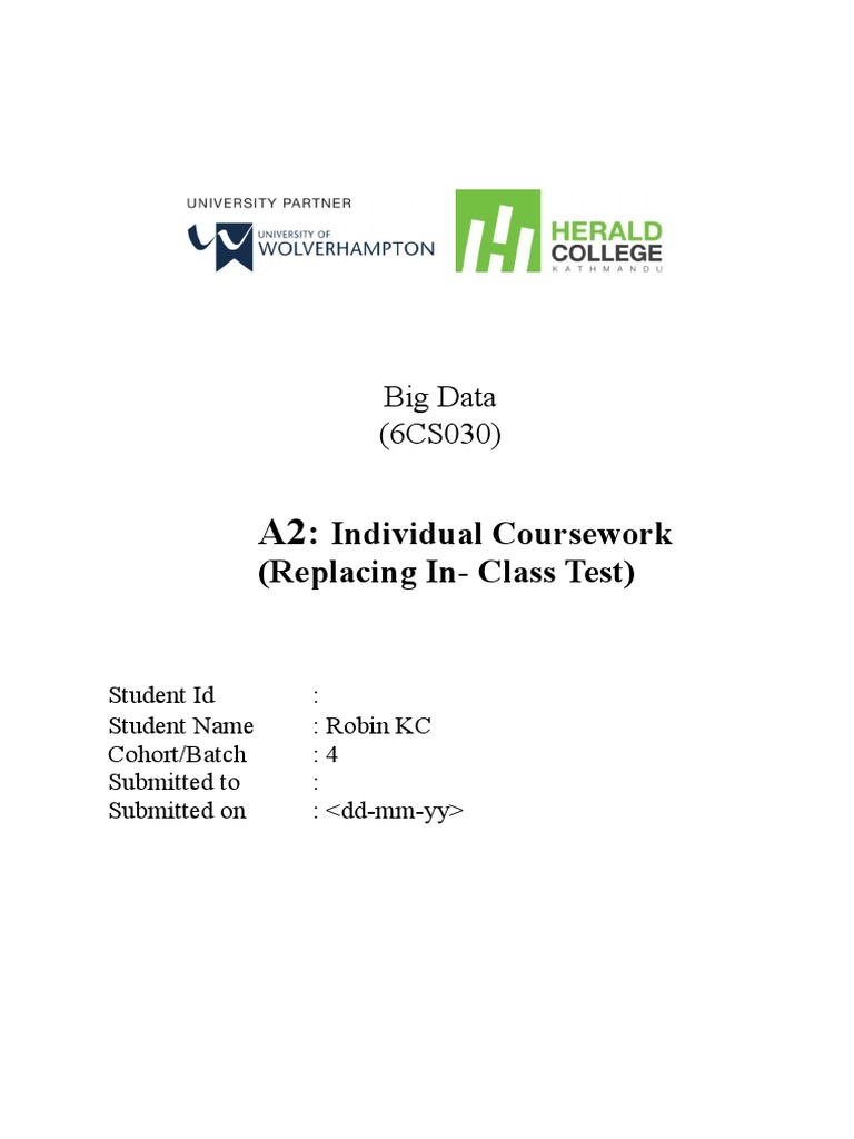 Individual Coursework (Replacing In-Class Test) : Big Data (6CS030) | PDF