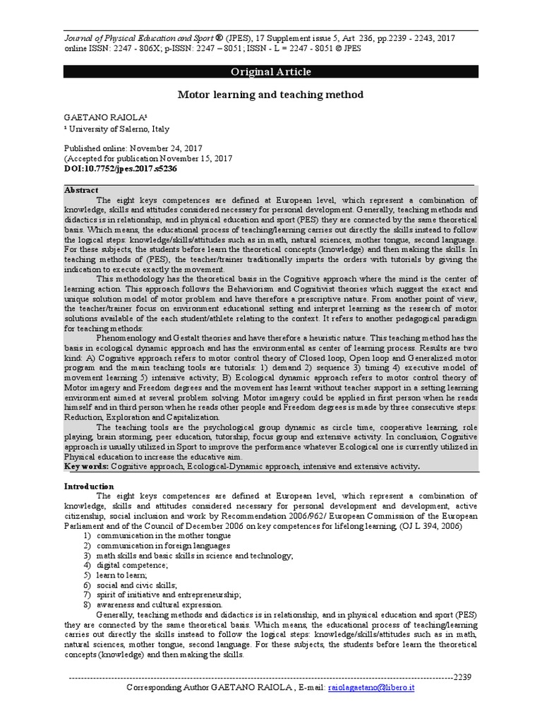 Motor Learning and Teaching Method | PDF | Control Theory | Teaching Method