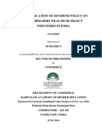 The Implication of Dividend Policy On Shareholders Wealth of Select Industries in India