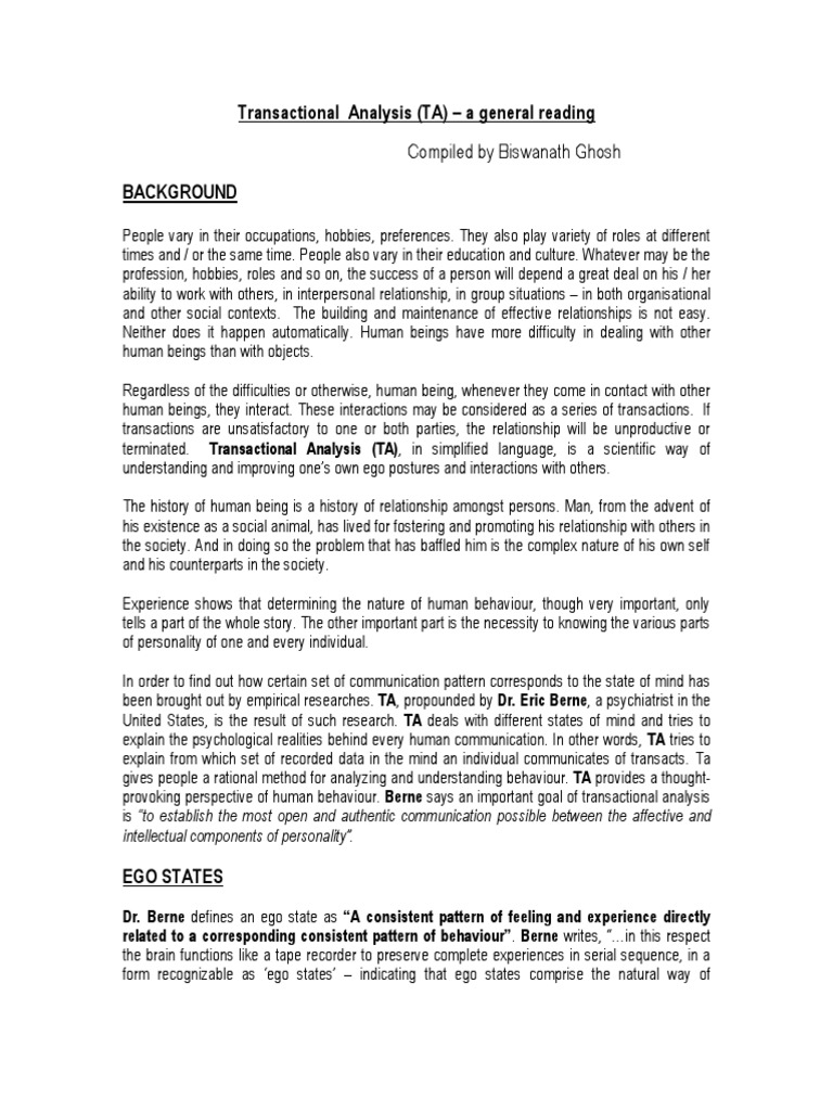 Understanding Transactional Analysis (TA) | PDF | Psychological ...