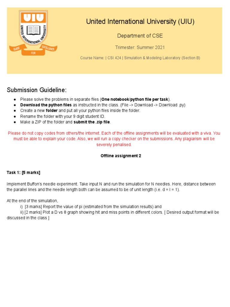 UIU CSE Simulation Lab Assignment Guide | PDF