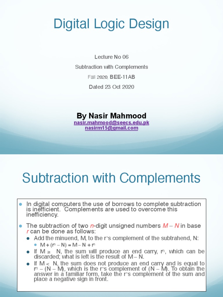 Subtraction Techniques in Digital Logic | PDF | Subtraction ...