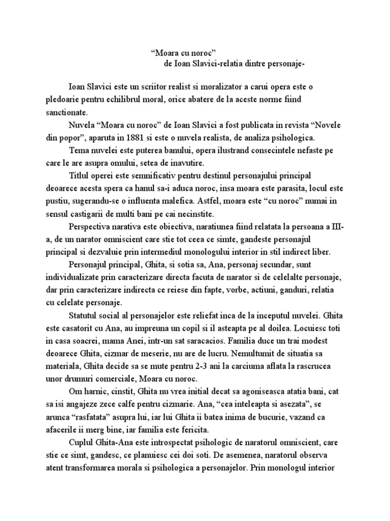 Moara Cu Noroc Relatia Dintre Personaje Moara Cu Noroc Relatia Dintre Personaje | PDF