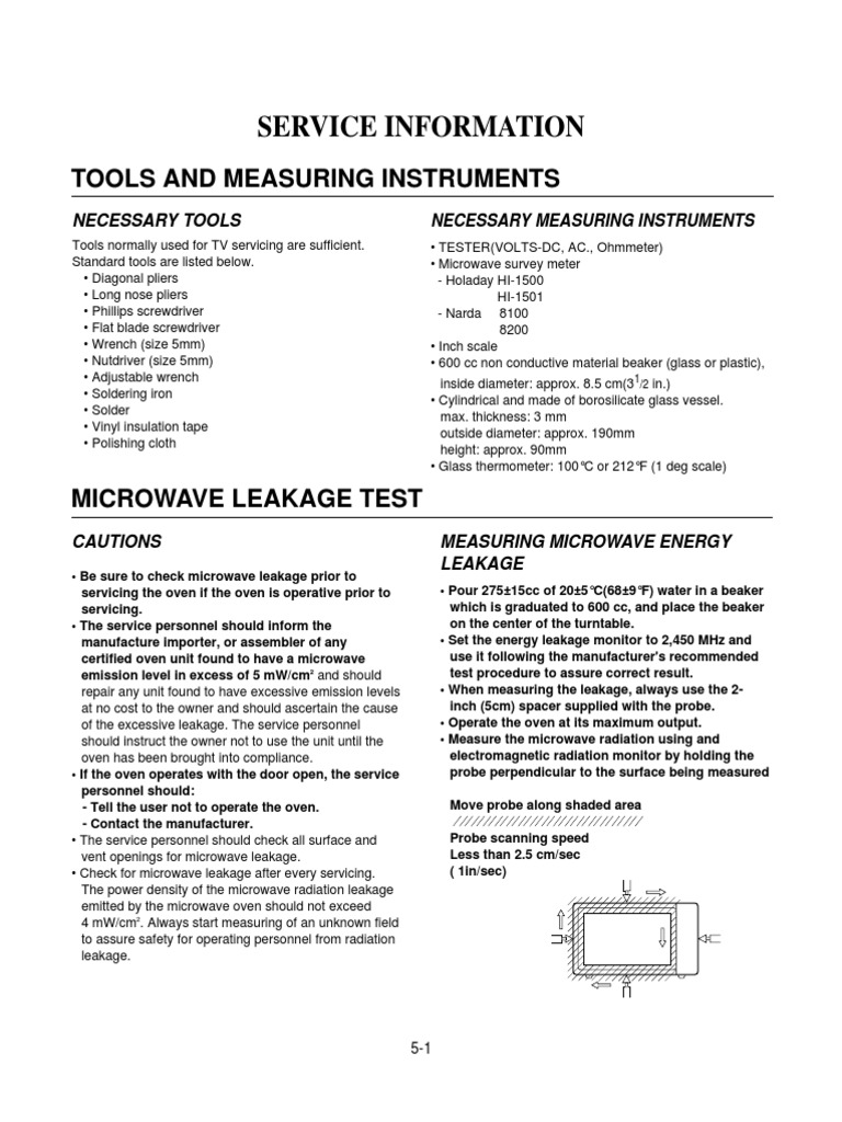 Service Information for Testing Microwave Ovens Procedures, Tools, and Safety Guidelines for