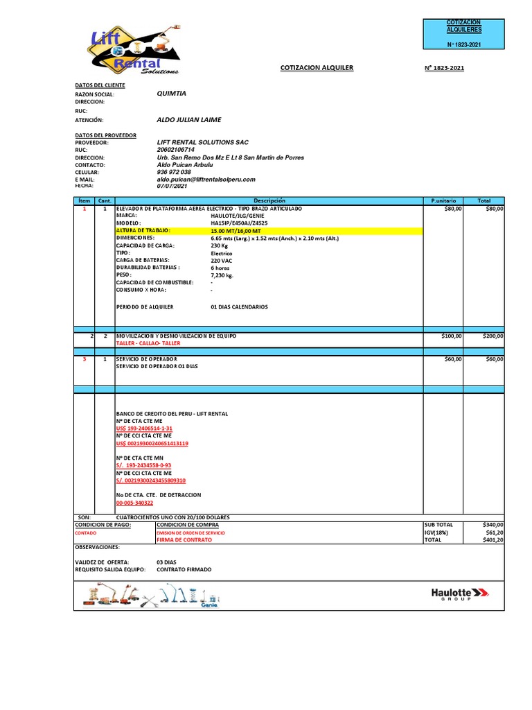 1823-2021 Lift Rental | PDF