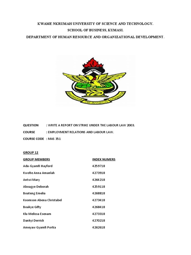 Group 12 Report On Strike Under The Labour Law 2003 Download Free
