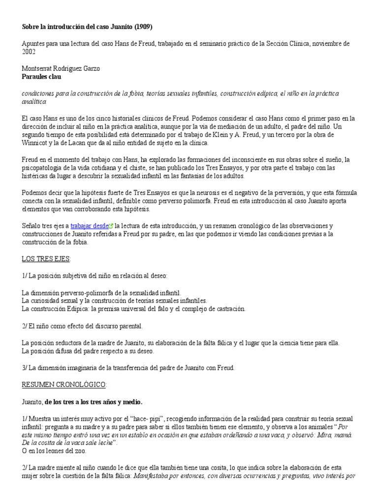 Introducción al caso Juanito de Freud | PDF | Sigmund Freud | Complejo ...