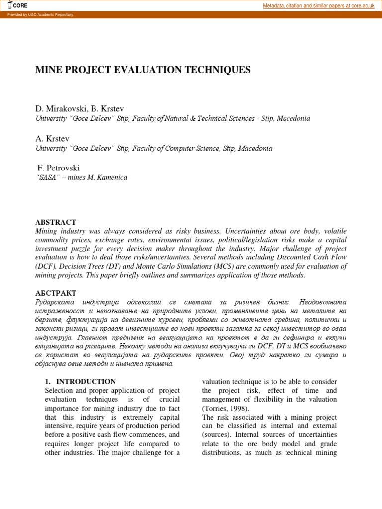 Mining Project Evaluation Methods | PDF | Net Present Value | Internal ...