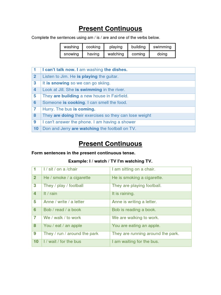 Present Continuous Practice | PDF | Cooking, Food & Wine | Language ...