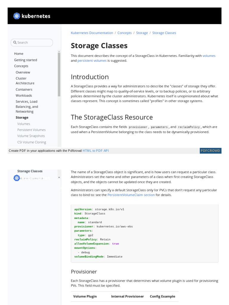 Io Docs Concepts Storage Storage Classes PDF Computer