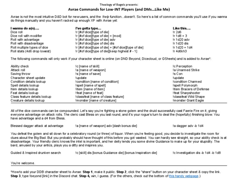 Avrae Commands Cheat Sheet  PDF  Role Playing Games  Gaming