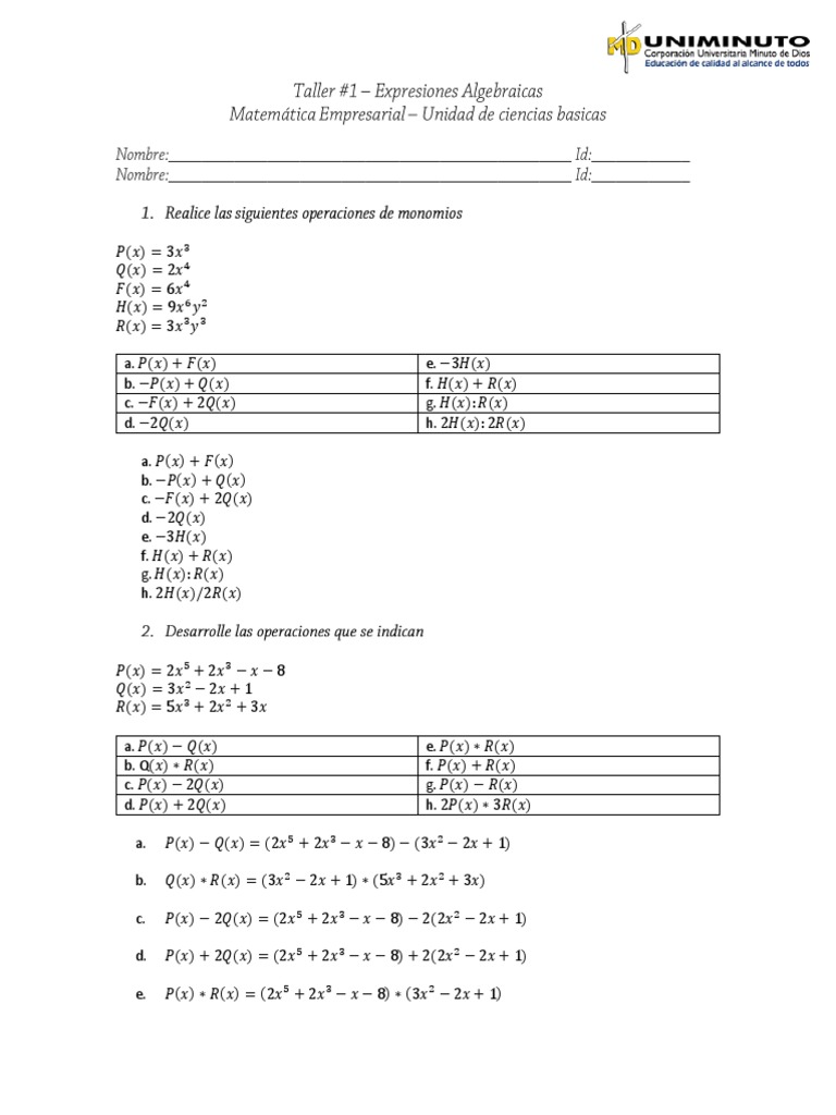 Taller Matematicas Empresarial Pdf
