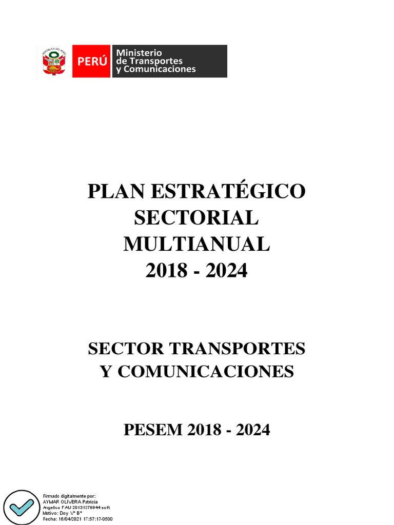 Plan Estratégico Sectorial Multianual 2018 2024 Pdf Transporte Perú