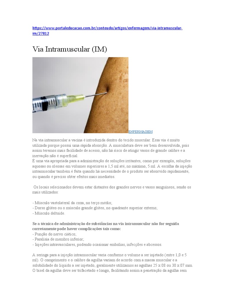 Injeção Via Intramuscular (IM) | PDF | Nervo | Músculo