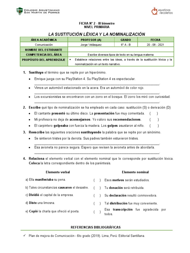 Ejercicios de Sustitución Léxica y Nominalización | PDF
