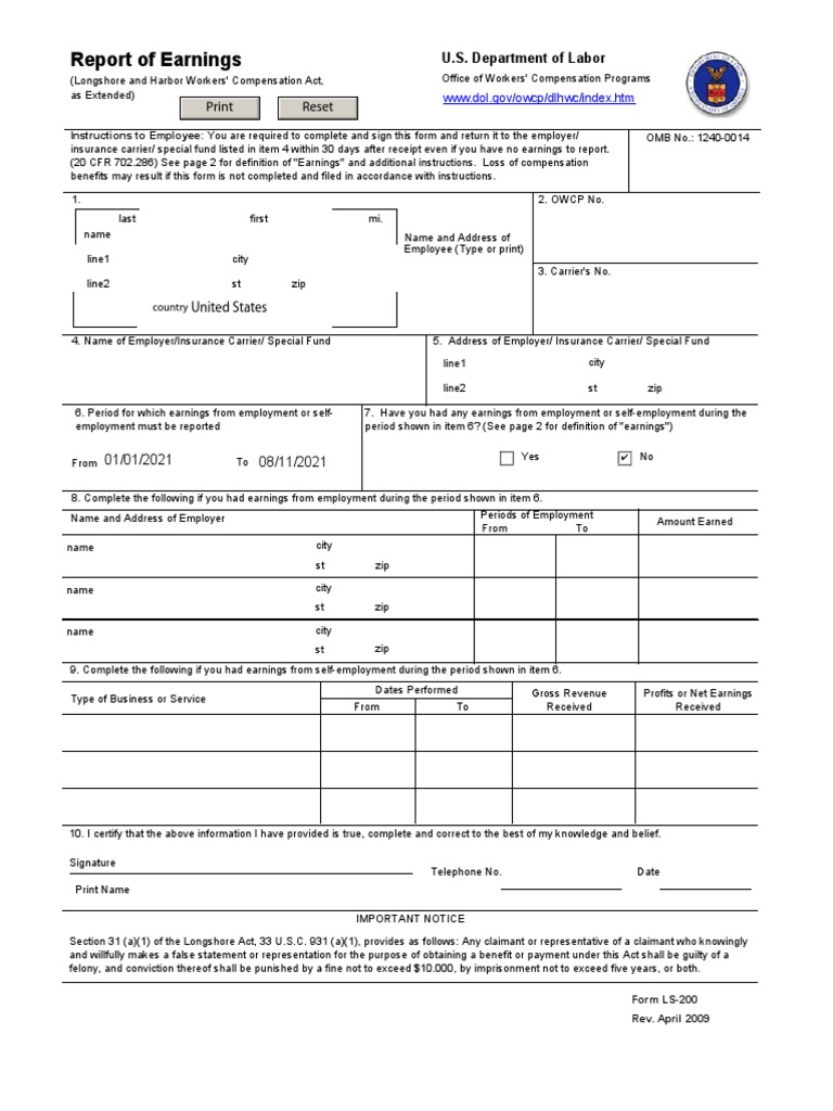 LS 200 | PDF | Employment | Workers' Compensation