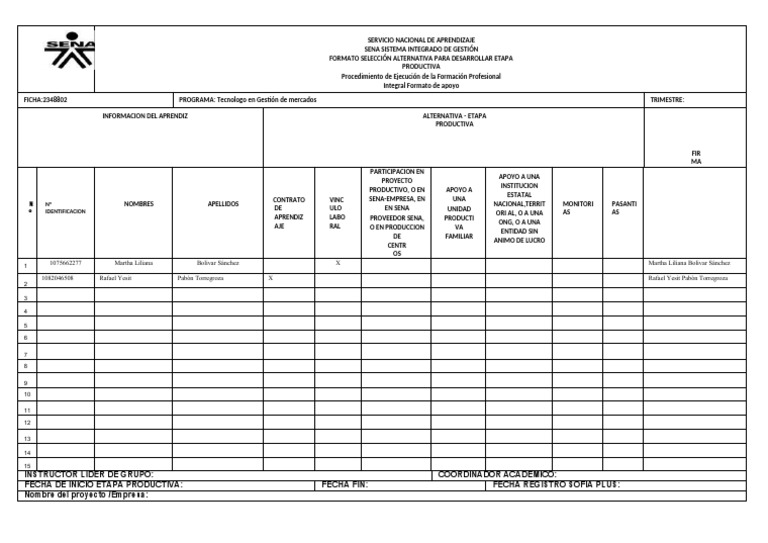 Formato SENA para Etapa Productiva | PDF