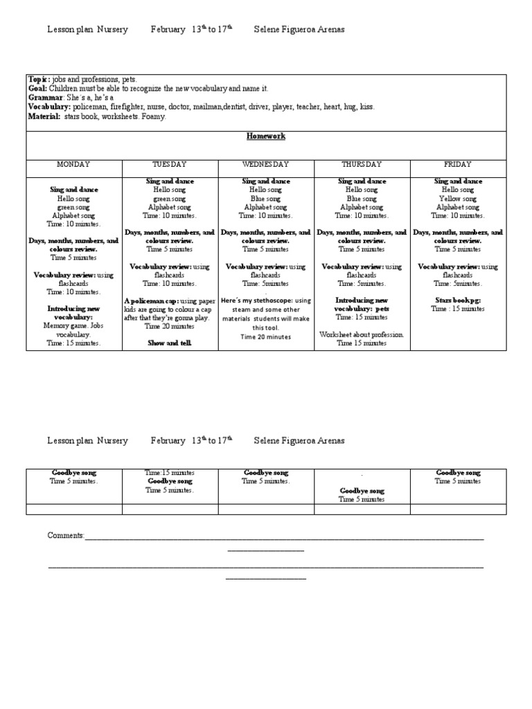 Lesson Plan Nursery February 13 To 17 Selene Figueroa Arenas | PDF ...