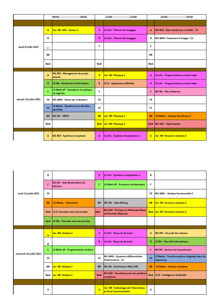 Emploi du temps Licence Maths 2021 PDF Mathématiques Langage de — free download