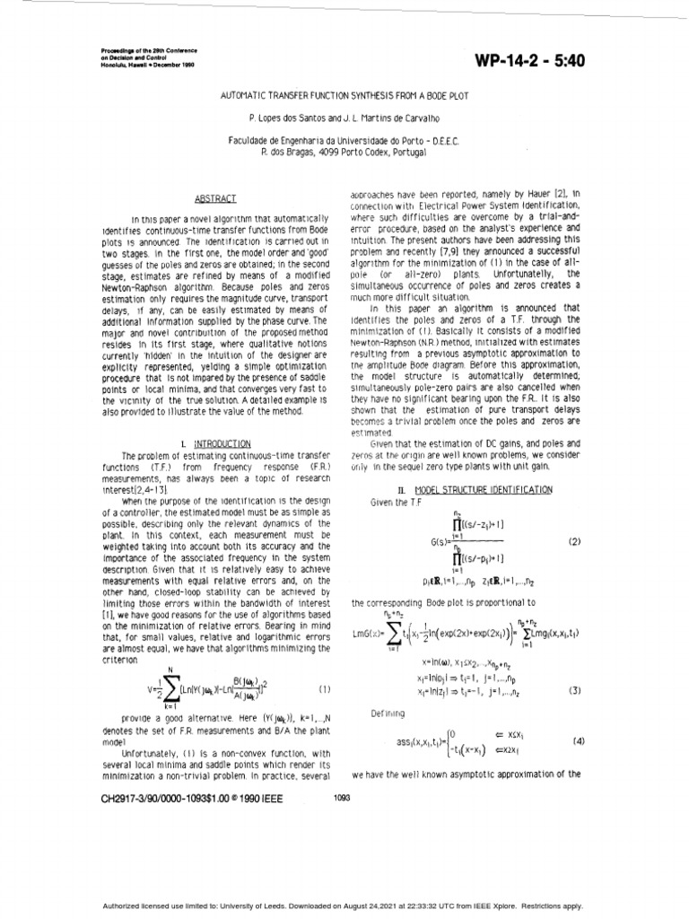 Automatic Transfer Function Synthesis From A Bode Plot | PDF | Control ...