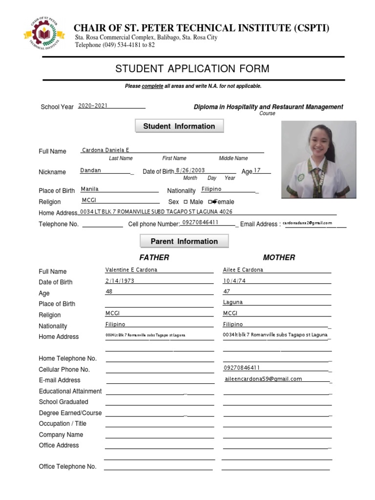 St. Peter Technical Institute Application | PDF | Computing