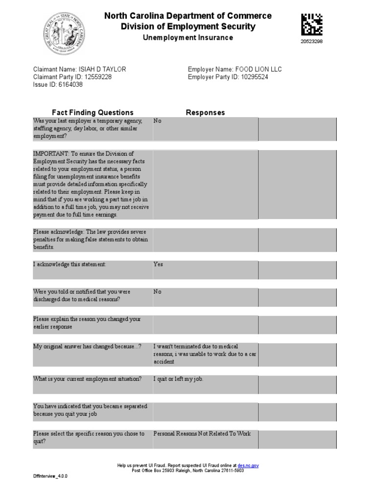 Dynamic Fact Finding - Interview | PDF | Employment | Unemployment Benefits