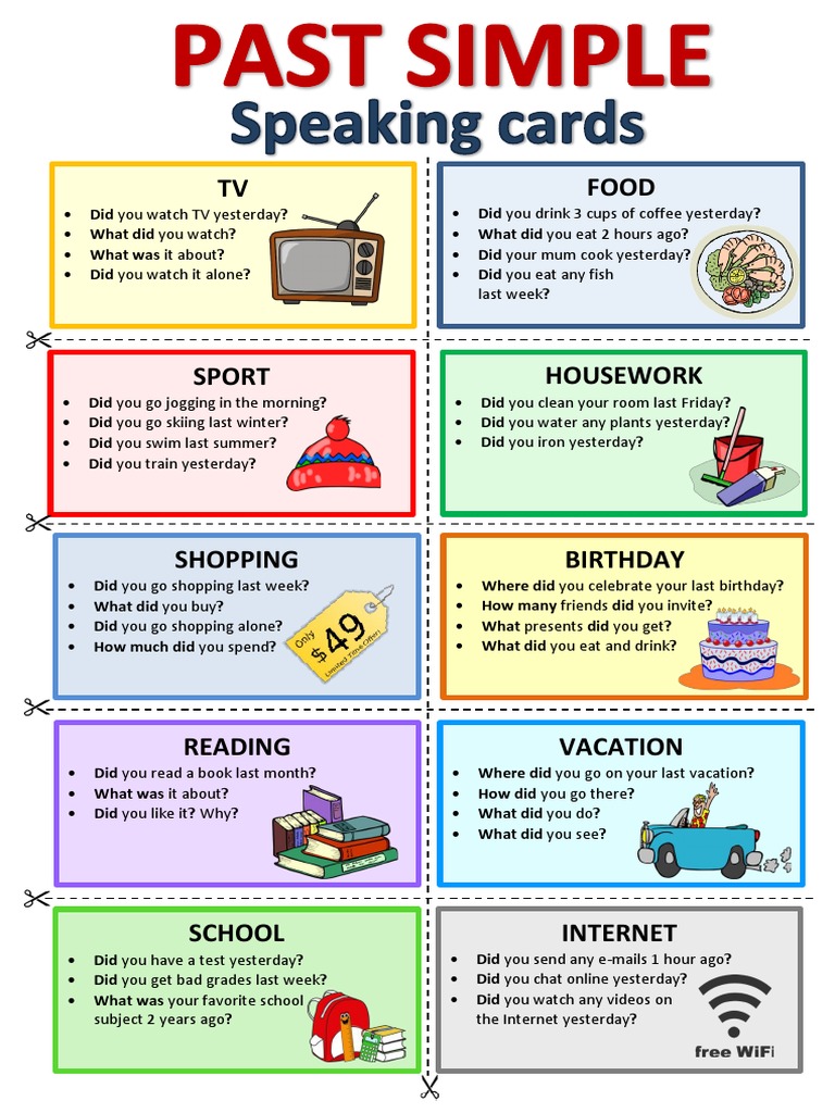 Past Simple Speaking Cards CLT Communicative Language Teaching ...
