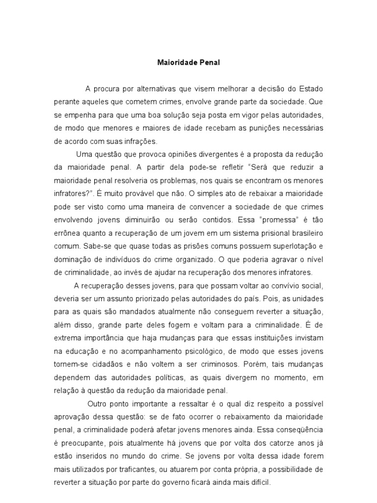 Redução da Maioridade Penal: Reflexões | PDF | Crime e Violência ...