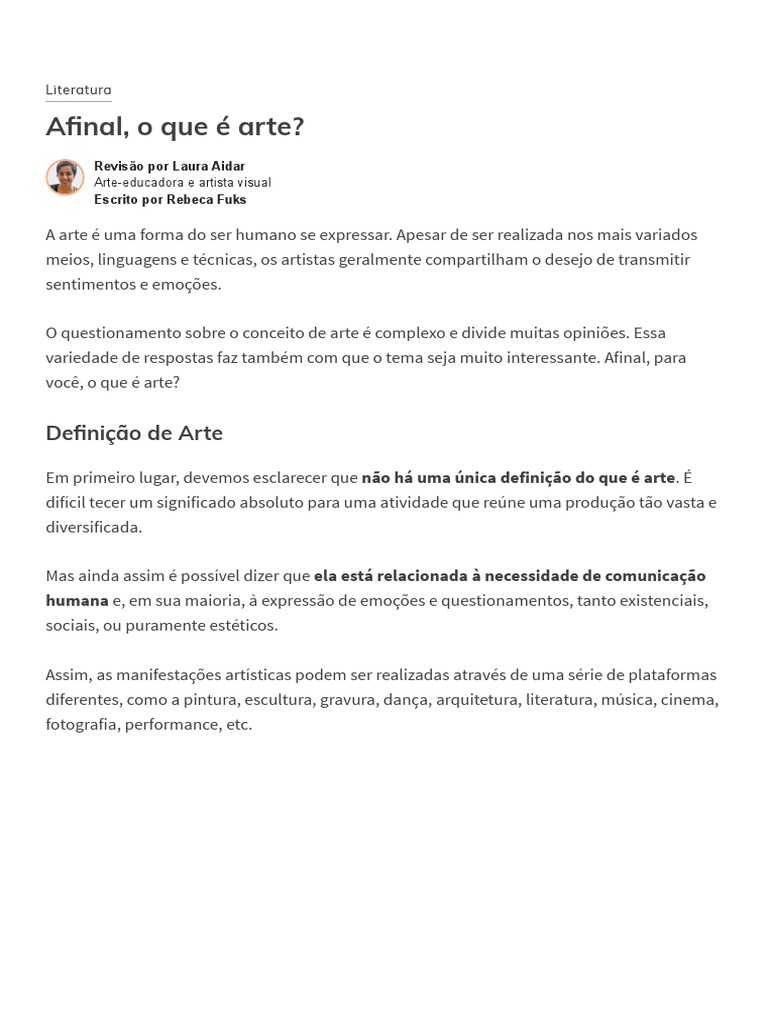 O que é Arte: Definições e Importância | PDF | Humano | As artes