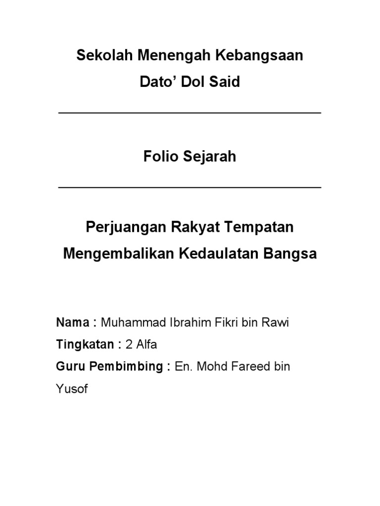 Folio Sejarah Tingkatan 2