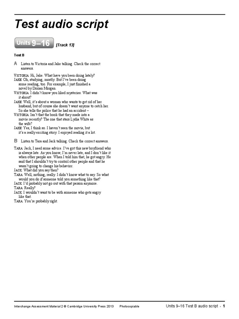 Interchange Units 9-16 Test B Audio Script | PDF