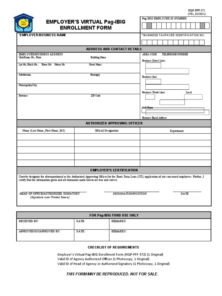PFF372 EmployersVirtualPagIBIGEnrollmentForm V01 | PDF | Signature ...