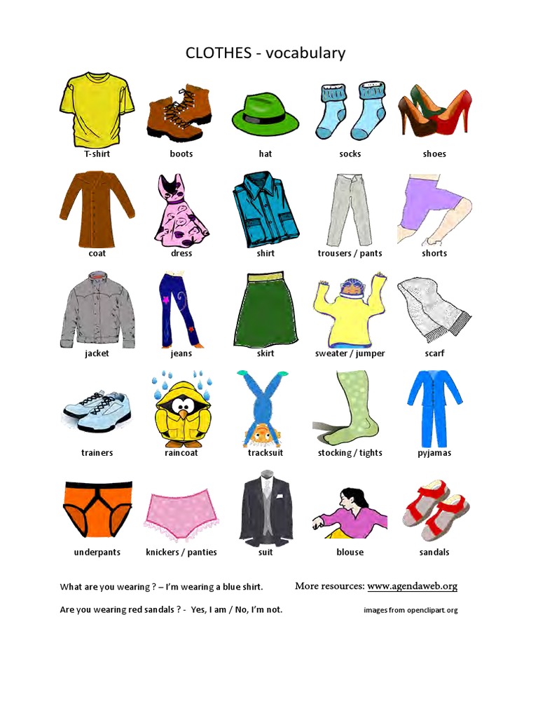 Clothes Vocabulary List with Images | PDF