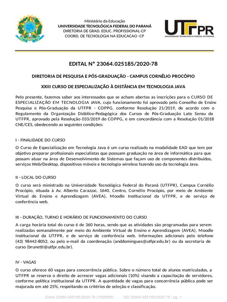 Utfpr Pos em Java Ementa | PDF | Pós-graduação | Virtualização