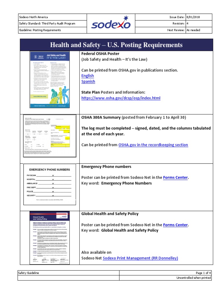 Sodexo Safety Posting Guidelines | PDF | Occupational Safety And Health ...